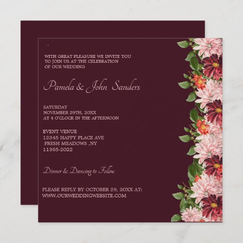 Burgundy Floral Anniversary  Birthday  Wedding   Invitation