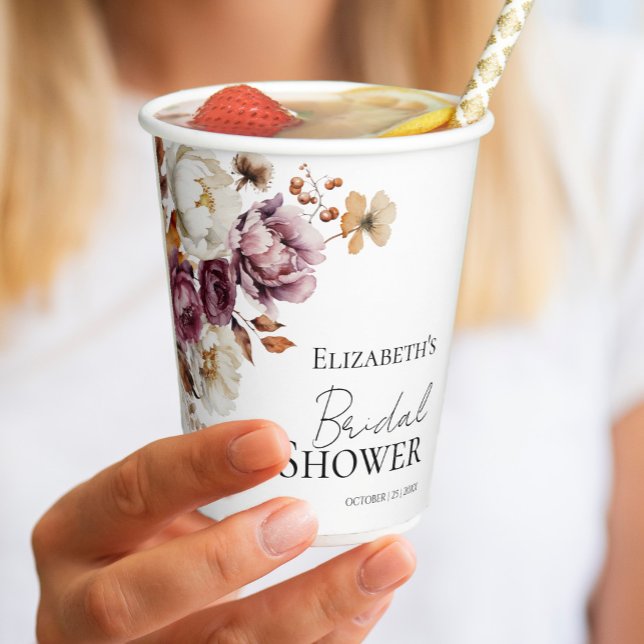 Burgundy Floral Arch Fall Bridal Shower Paper Cups (Creator Uploaded)