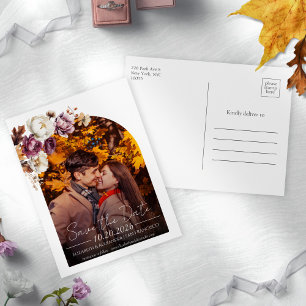 Burgundy Floral Arch Photo Wedding Save the Date Postcard