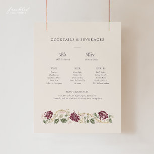 Burgundy Floral Art Nouveau Bar Menu Sign