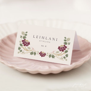 Burgundy Floral Art Nouveau Folded Place Cards
