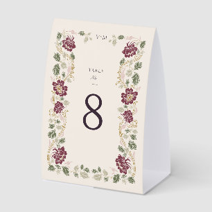 Burgundy Floral Art Nouveau Table Number Paper Table Tent