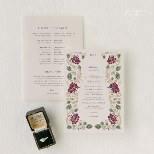 Burgundy Floral Art Nouveau Wedding Program
