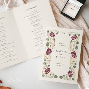 Burgundy Floral Art Nouveau Wedding Program