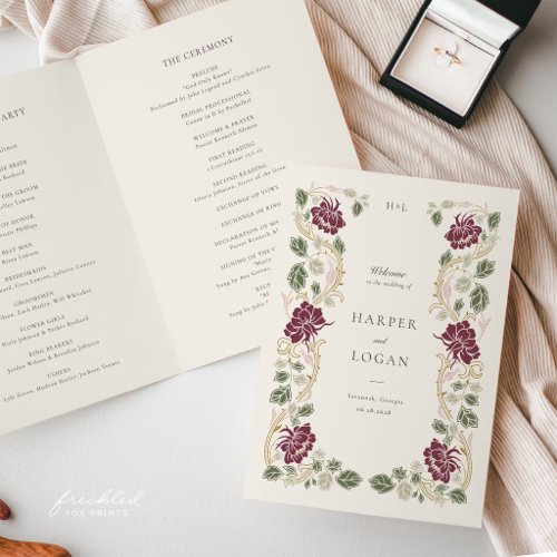 Burgundy Floral Art Nouveau Wedding Program