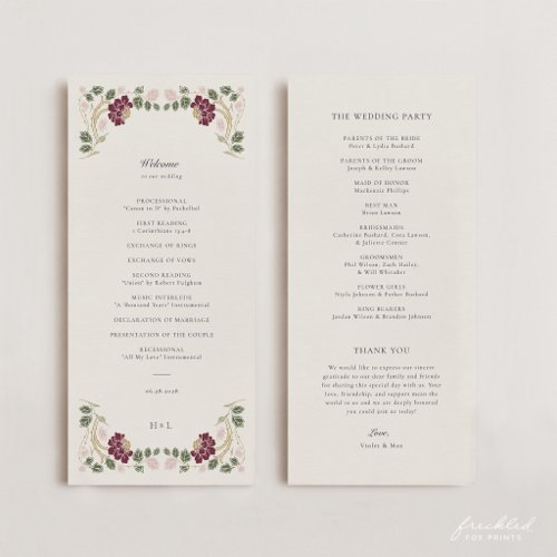 Burgundy Floral Art Nouveau Wedding Program