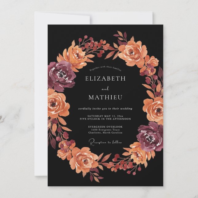 Burgundy Floral Artistry Wedding Invitation (Front)