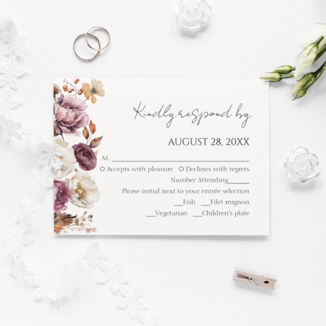 Burgundy Floral Autumn Arch Wedding RSVP Cards (Creator Uploaded)