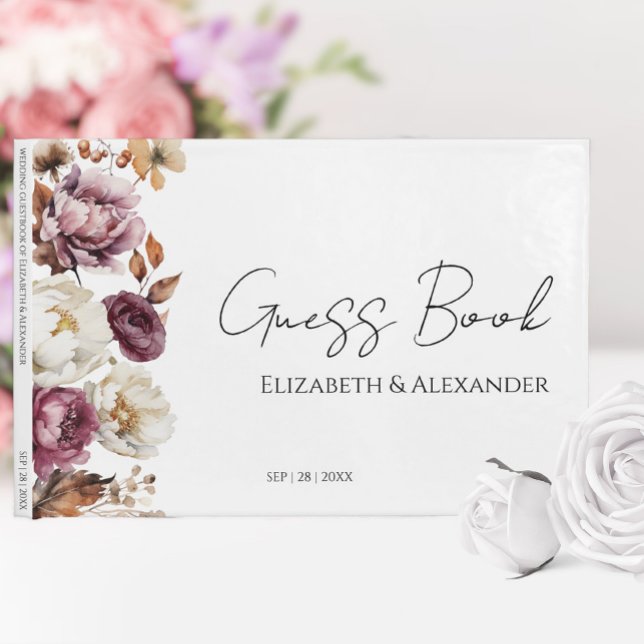 Burgundy Floral Autumn Fall Wedding Guest Book (Creator Uploaded)