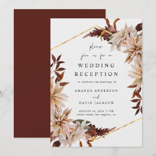 Burgundy Floral Autumn Fall Wedding Reception Gold Invitation
