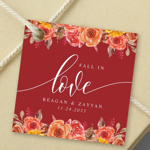 Burgundy Floral Autumn Wedding Fall In Love Favor Tags