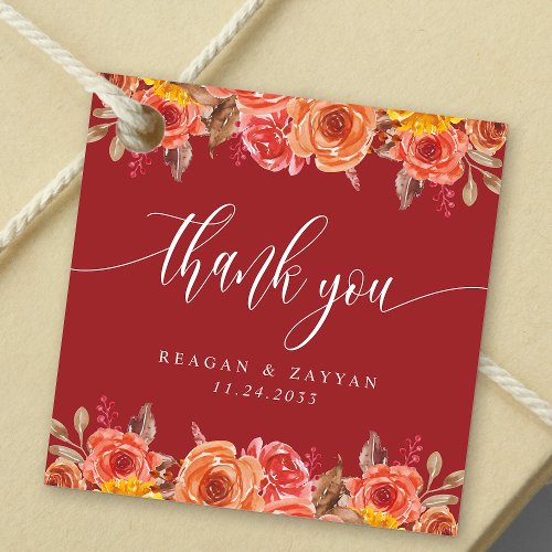 Burgundy Floral Autumn Wedding Thank You Tags