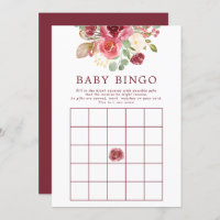 Burgundy Floral Baby Shower Bingo Game Invitation