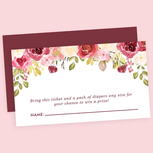 Burgundy Floral Baby Shower Diaper Raffle Enclosure Card (Creator Uploaded)