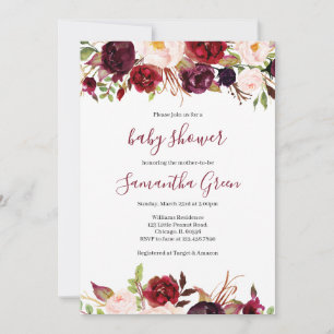 Burgundy Floral Baby Shower Invitation