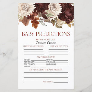 Burgundy Floral Baby Shower Predictions Game