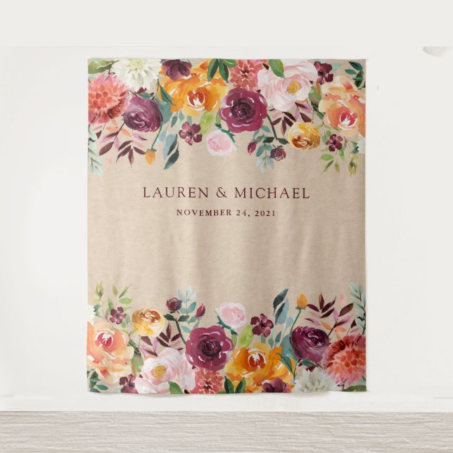 Burgundy Floral Backdrop | Rustic Photo Booth Prop (Front)