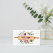Burgundy  Floral Bakery Rolling Pin Patisserie Business Card (Standing Front)