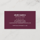 Burgundy  Floral Bakery Rolling Pin Patisserie Business Card (Back)