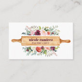Burgundy  Floral Bakery Rolling Pin Patisserie Business Card (Front)