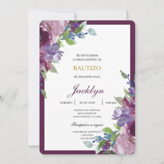 Burgundy floral baptism invitation