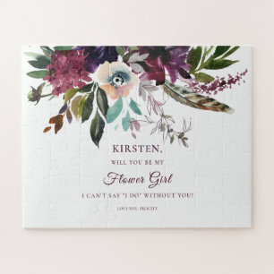 Burgundy Floral Be Flower Girl Proposal Jigsaw Puzzle