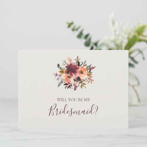 Burgundy Floral  Beige Bridesmaid Proposal Card