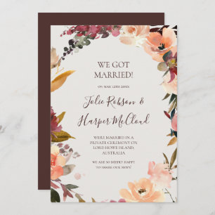 Burgundy Floral   Beige Elopement Announcement