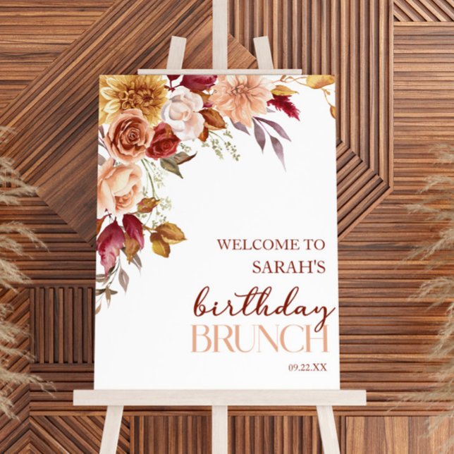 Burgundy Floral Birthday Brunch Welcome Sign (Creator Uploaded)