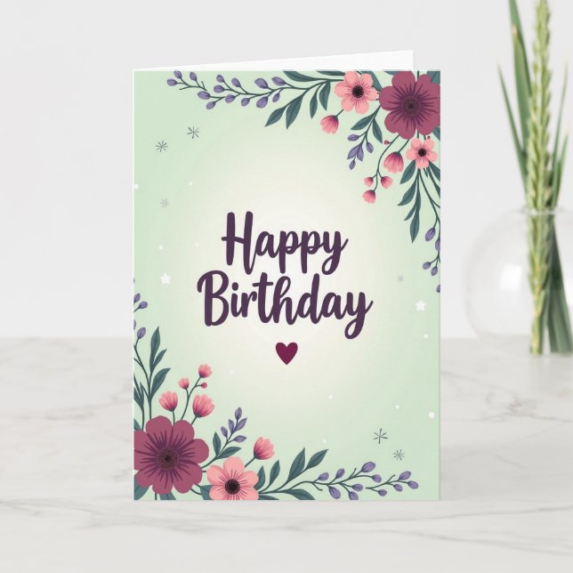 Burgundy Floral Birthday Card (Front)