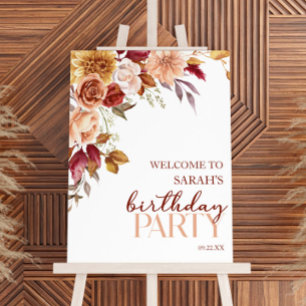 Burgundy Floral Birthday Party Welcome Sign