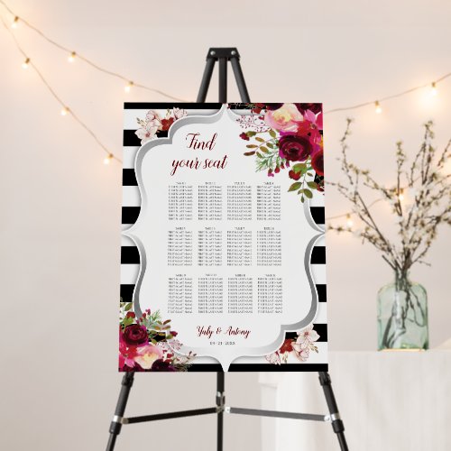 Burgundy Floral Black and White Find Your Seats Foam Board