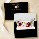 Burgundy Floral Black Gold Wedding Invitation Envelope<br><div class="desc">Elegant Watercolor Burgundy Floral,  Black and Gold Wedding Invitation Envelopes - Printed Name and Address</div>