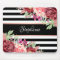 Burgundy Floral Black Stripes Monogram Name