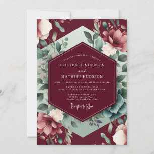 Burgundy Floral Bloom Romance Wedding Invitation