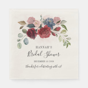 Burgundy Floral Blush Bridal Shower Cocktail Napkins