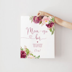 Burgundy floral blush pink fall Mom-osa bar Poster