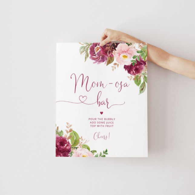 Burgundy floral blush pink fall Mom-osa bar Poster (Creator Uploaded)