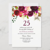 Burgundy Floral Boho 25th Birthday Party Invite (Front)