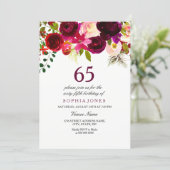 Burgundy Floral Boho 65th Birthday Party Invite (Standing Front)