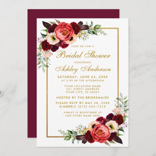 Burgundy Floral Boho Bridal Shower Invite BG