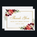 Burgundy Floral Boho Bridal Shower Thanks Card GB<br><div class="desc">Watercolor Burgundy Marsala Floral Gold Bridal Shower Thank You Card - Burgundy Back</div>