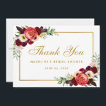 Burgundy Floral Boho Bridal Shower Thanks Card GB<br><div class="desc">Watercolor Burgundy Marsala Floral Gold Bridal Shower Thank You Card - Burgundy Back</div>