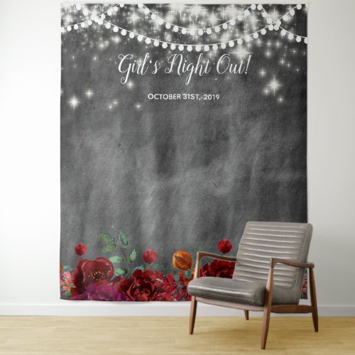 Burgundy Floral Boho Girls Night Out Backgrop Tapestry