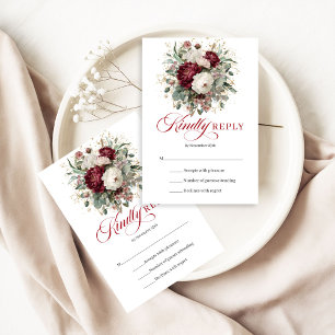 Burgundy Floral Boho Greenery Wedding RSVP Card