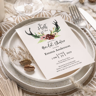 Burgundy Floral Boho Hunt is Over Bridal Shower Invitation