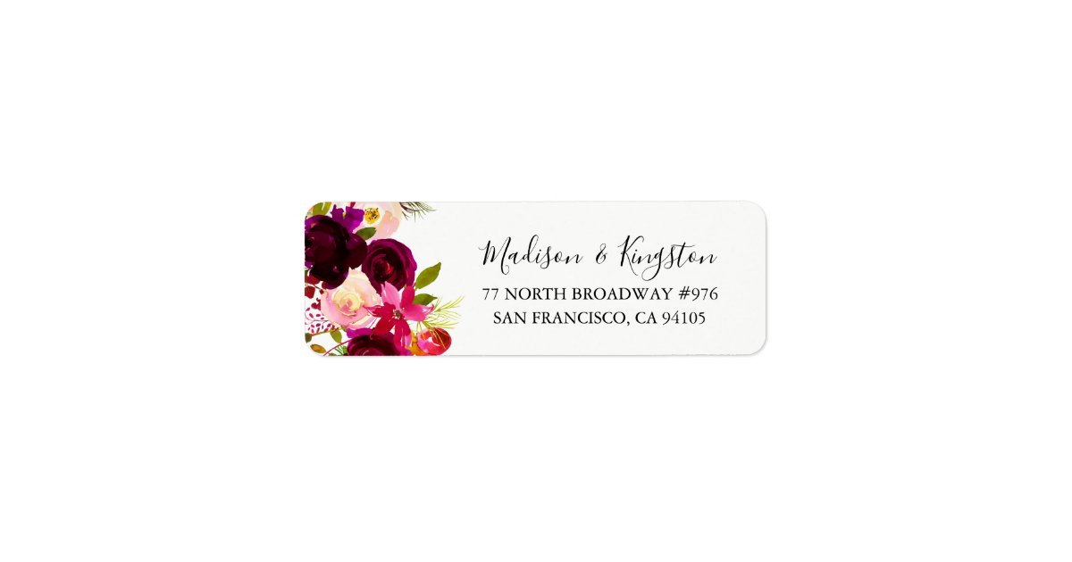 Burgundy Floral Boho Return Address Label | Zazzle