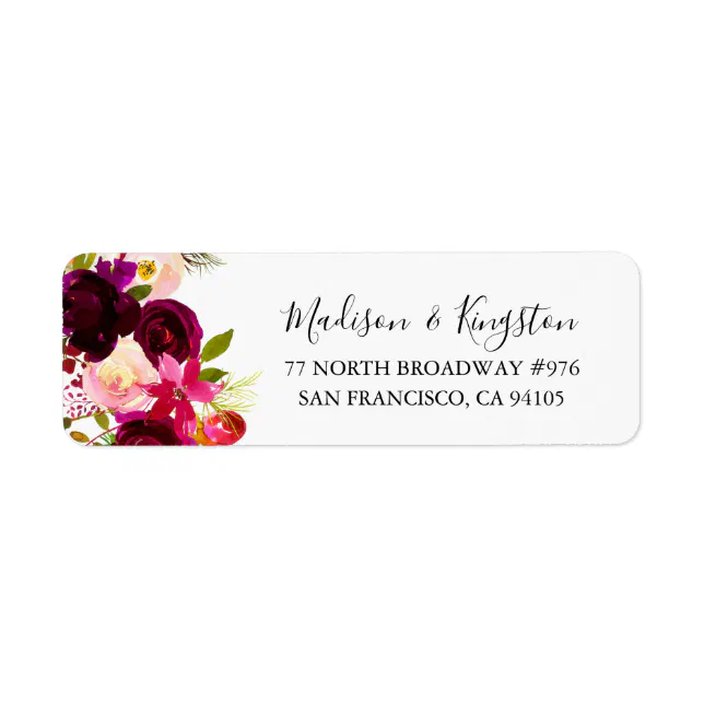 Burgundy Floral Boho Return Address Label | Zazzle