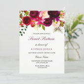 Burgundy Floral Boho Sweet Sixteen Invitation (Standing Front)
