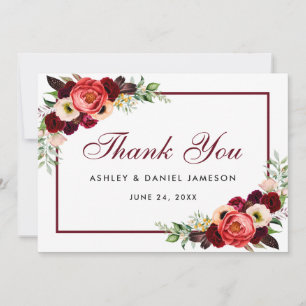 Burgundy Floral Boho Wedding Thank You Card W